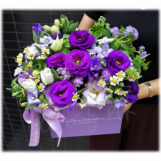 紫色花 送禮鮮花花盒 盒花香港 盒裝花香港 